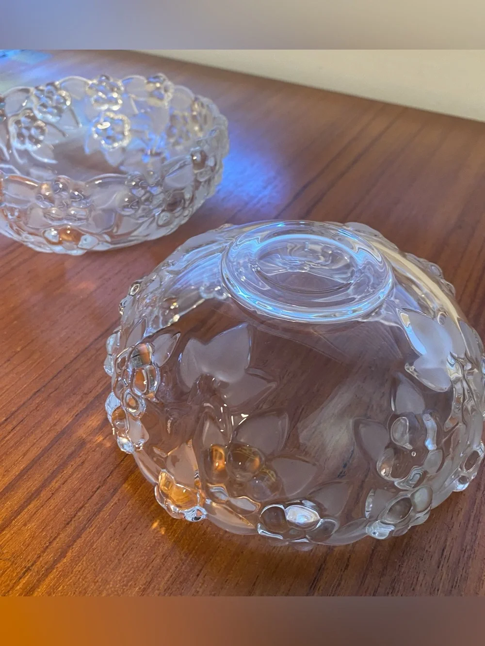 Vintage Pair of Puffy Flower and Leaves Glass Bowls